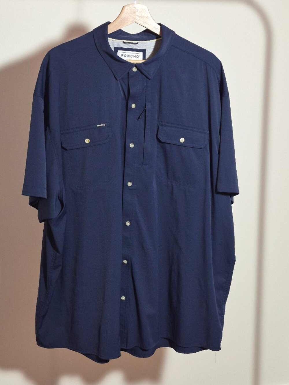 Poncho Outdoors The Captain Mens 3XL Navy Fishing Shirt Magnetic Pockets UPF 50